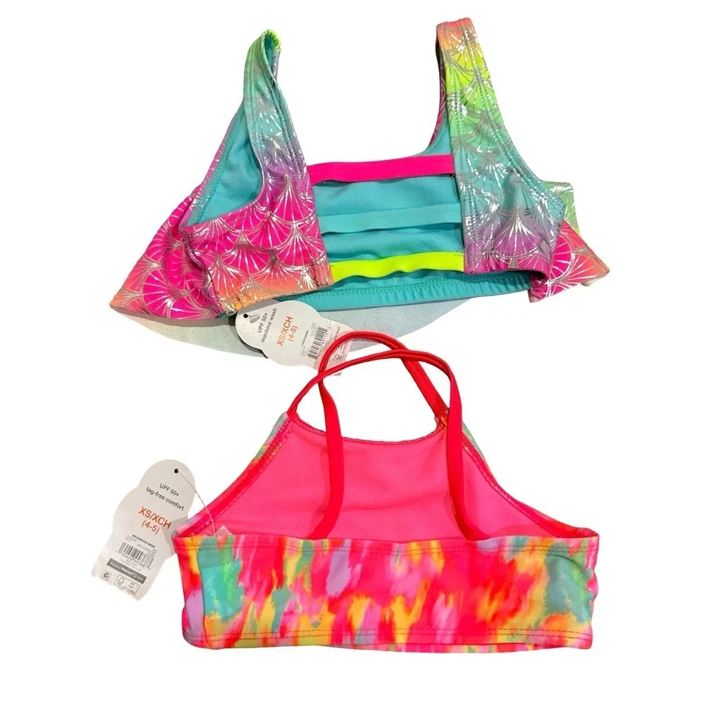 Wonder Nation Bikini Tops Rainbow Mermaid Tie Dye Girls XS 4-5 Bundle